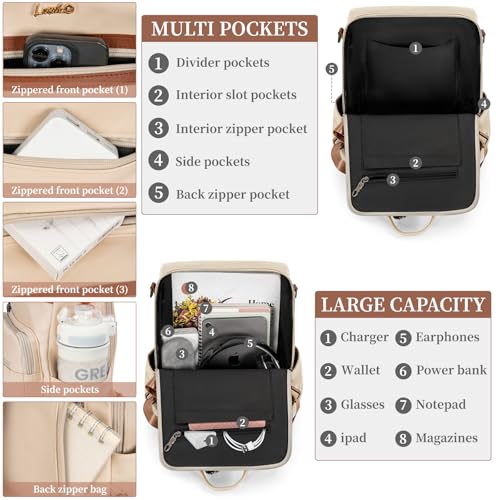 Image of PU Leather Backpack Purse for Women Travel Convertible Shoulder Tassel Bag Ladies Work Travel Handbags