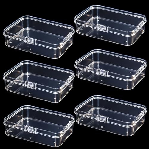Image of 6 Pcs Mini Plastic Storage Containers Box with Lids, Clear Rectangle Organizer, Small Plastic Case for Collecting Small Items, Beads, Crafts Accessories, Screws (4.1 x 3.0 x 1.0 Inch)