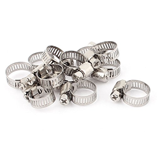 Sourcingmap 9mm-16mm Pipe Stainless Steel Adjustable Drive Hose Clamp Clip 12pcs, Silver