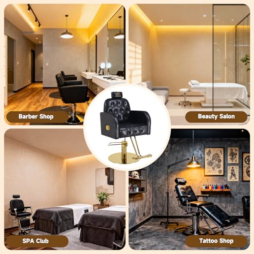Image of Vintage Barber Chair,360 Swivel Salon Chair with Reclining,Adjustable Height,Professional Stylist Chair with Heavy-Duty Hydraulic Pump,Spa Equipment for Barbershop,Beauty,Home (Glossy Black)