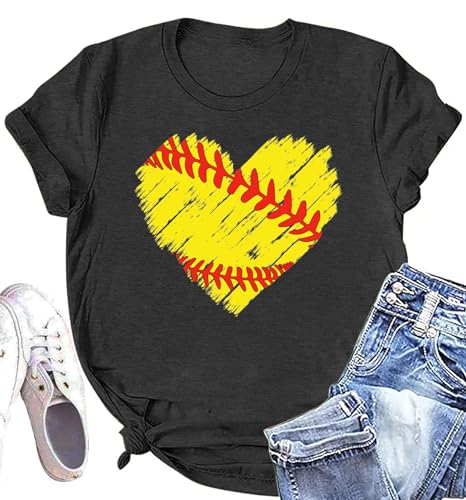 Baseball T Shirts for Women Baseball Mom Shirt Tee Funny Baseball Heart Graphic Casual Baseball Lover Gifts4