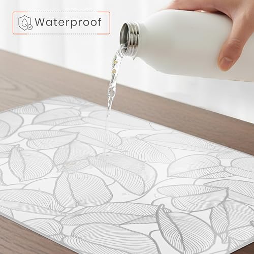 Image of Yellow Weaves 1 Pc PVC Table Placemats, Dining Table Mat, Stain Resistant, Anti-Skid, Waterproof, Washable, Dining, Kitchen, Restaurant Table Set Easy to Clean, Durable (Leaf Silver)