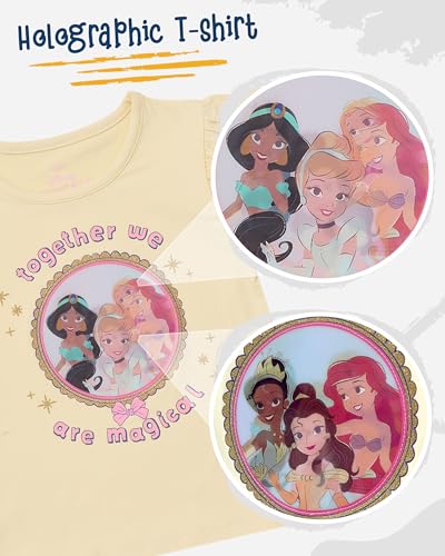 Image of Disney Princess Shirts for Girls Ruffle Sleeve T-Shirt with Interactive Lenticular Patch Gift for Toddler