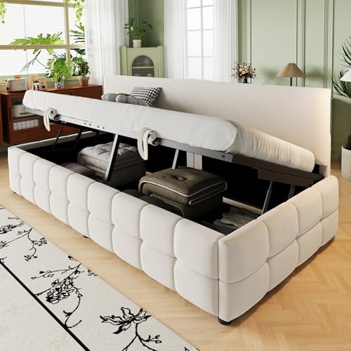 Zravenna Cama tapizada, sofá cama con cajón, respaldo y somier de listones, cama de día con gran espacio de almacenamiento, sin reposabrazos, cama multifuncional, cama individual, cama de dormir, tela