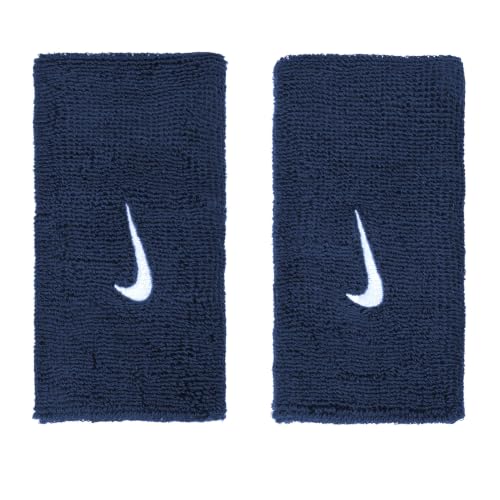 Image of NIKE Swoosh Classic DOUBLEWIDE Wristbands 2PK, Unisex - College Navy /White, ONE Size