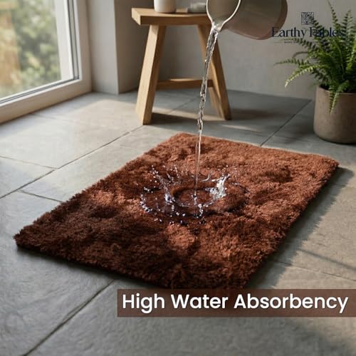Image of Earthy Fables Plush Microfiber Bath Mat, Quick Dry, Anti-Skid, Water Absorbent, Non-Slip, Machine Washable Floor Rug, Shower Mat, Door Mat for Bathroom, Bedroom, 60 x 40 cm - Brown