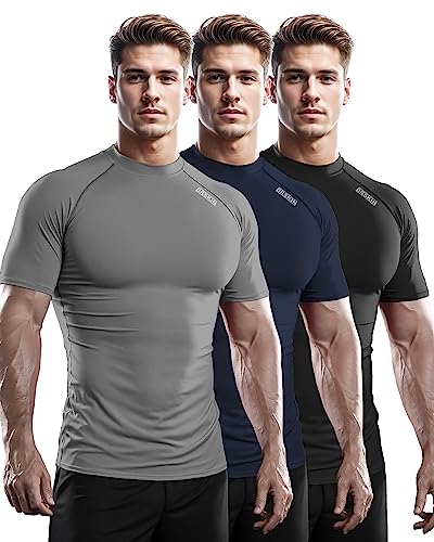 DRSKIN 3, 2 or 1 Pack Men's Compression Shirt Short Sleeve Top Baselayer Sports T-Shirt Athletic Running Active Workout