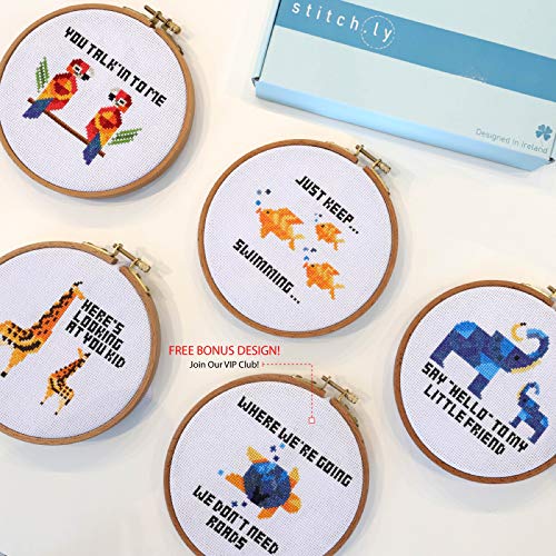 Stitch.ly Counted Cross Stitch Kits For Beginners - Adults And Kids. 6 Cross Stitch Patterns, Including 1 Stamped Pattern. All Cross Stitch Kit Supplies Included - Floss, Hoops, Instructions Etc... #TOP4