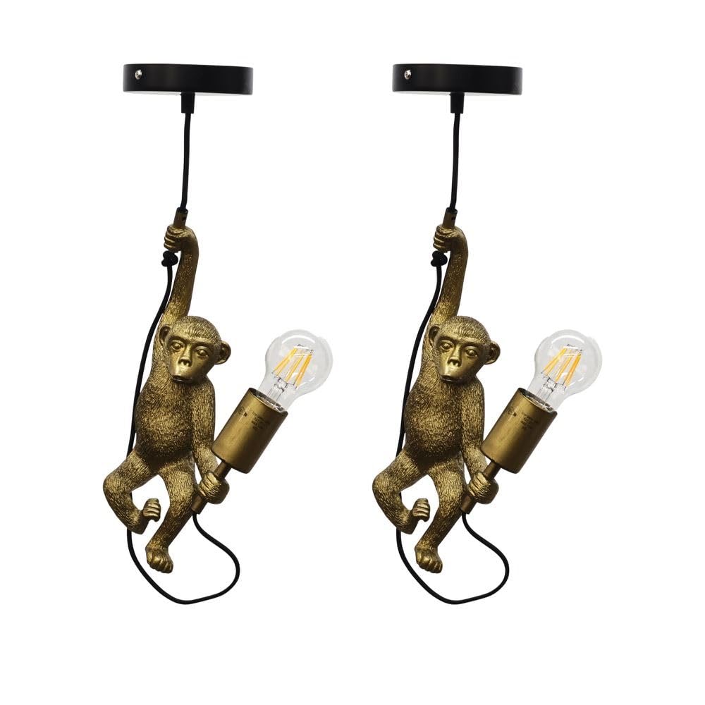 First Choice Lighting Set Of 2 NormanBlack And Gold Monkey Pendant from B&Q