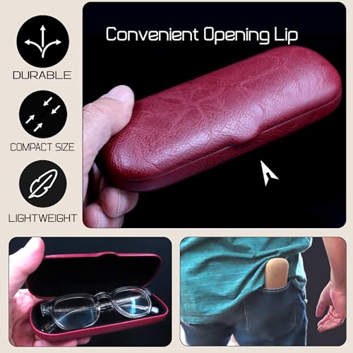 Image of MyEyeglassCase Men Small Glasses case - Eyeglasses Hard Shell Holder Pouch & Cloth-Reading Slim & Narrow Case Heavy Duty