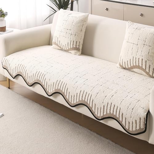 Image of HOKIPO Premium Supple Soft Wavy Sofa Cover Mat with Curve Design| Make Your Own Sofa Cover Set, Mat Length 90(D) x 150(L) cm, Cream Brown (NEW-AR-5975-CRBR)