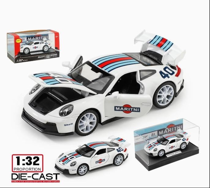 Image of Exclusive Alloy Metal Pull Back Die-Cast Car Diecast Metal Pullback Toy Car with Openable 6 Doors,Light Music Boys Gifts Toys (1:32 Porsche 911 GT3 RS RSR Turbo S-White)