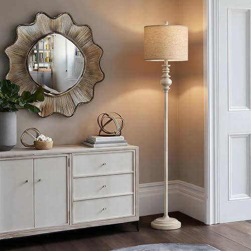 Image of BOBOMOMO 64.25 inch Farmhouse Floor Lamp for Living Room Bedroom, Tall Antique White Standing Lamp with Rotary Switch, Vintage Corner Floor Lamp for Living Room & Office, Rustic Home Decor
