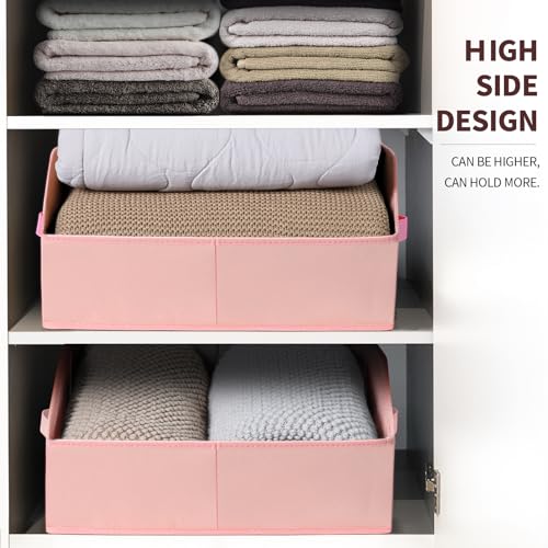 Image of Homsorout Closet Baskets for Shelves Trapezoid - Decorative Storage Baskets with Handle, Closet Bins for Organization, Shelf Storage Bins for Clothes, Books, Home, Office, 10 Pack, Pink