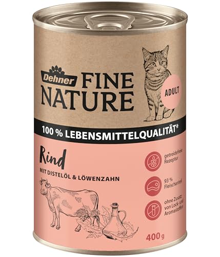 Dehner Fine Nature Katzenfutter, Nassfutter getreidefrei, für ausgewachsene Katzen, Rind, 6 x 400 g Dose (2.4 kg)