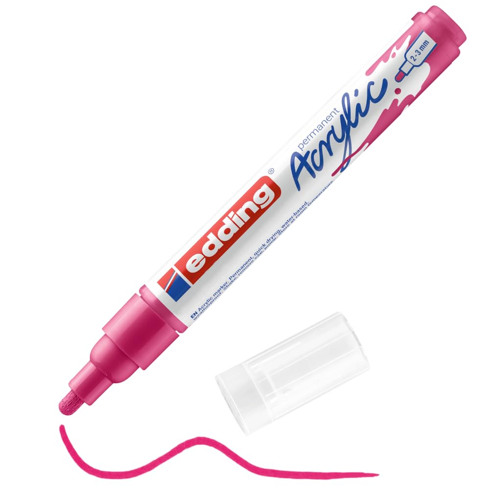 edding 5100 acrylic marker medium - pink - 1 waterproof acrylic paint marker - round nib 2-3mm - acrylic paint pen for drawing on canvas, art paper and wood - acrylic markers for pebbles