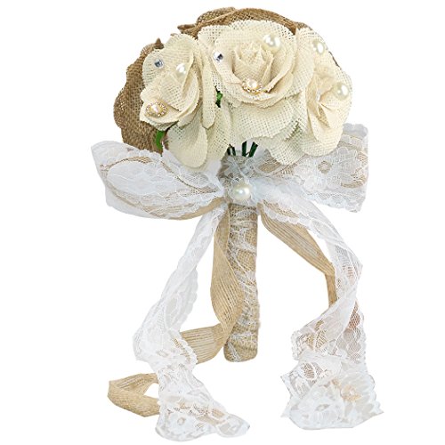 Faylapa Wedding Bridal Bouquet Crystal Pearl Lace White Bridal Bridesmaid Rustic Hand Flowers For Wedding, Engagement, Marriages Valentine's Day #TOP7