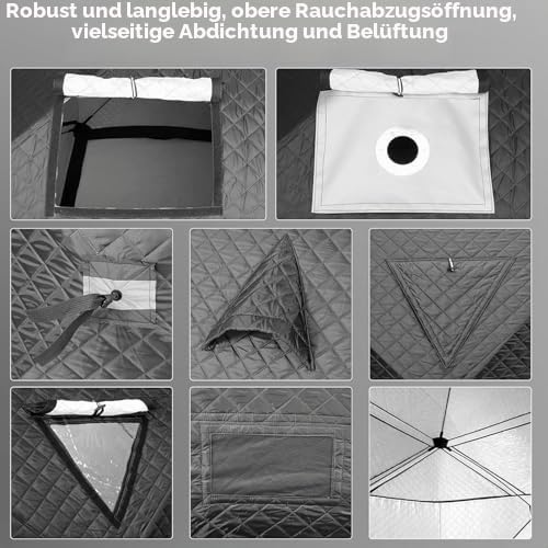 Outdoor Saunazelt, tragbares Campingzelt für 4 Personen, ideal zum Angeln und für lange Reisen, inklusive Bodennägeln und Windseilen