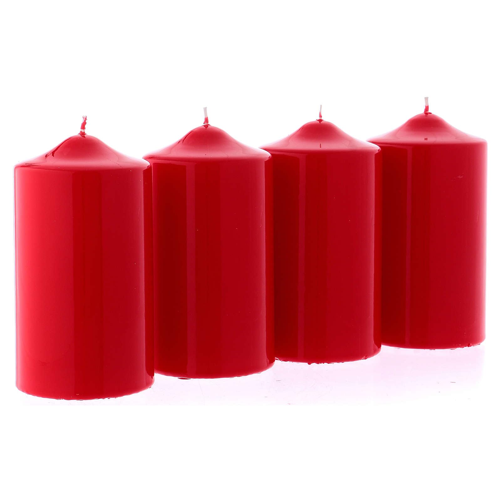 Holyart Advent: Adventskerzen-Set, 4-teilig, Stumpenkerzen, rot, glänzend, 8x15 cm