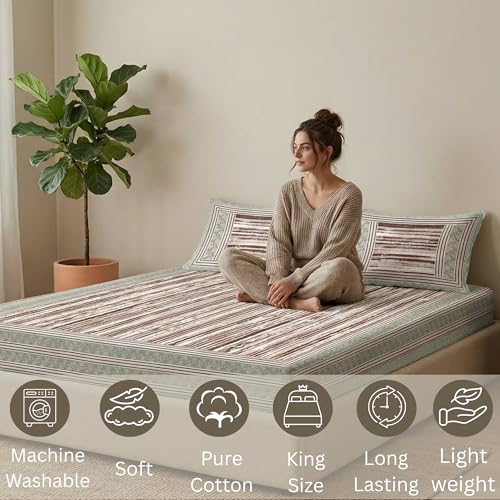 Image of Mafatlal 144 TC Upvan Cotton Queen Bedsheet | 90 x 108 Inches | Traditional Design | Smooth, Long-Lasting & Soft | 2 Pillow Covers | Chocolate Brown