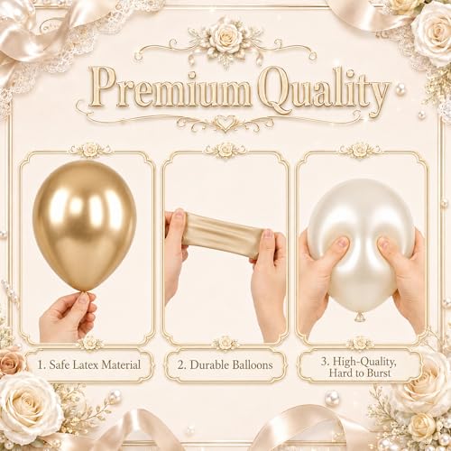 Image of Champagne Gold White Balloons, 50Pcs 12 Inch Double Stuffed Latex | Beige Cream Sand Pearl Balloons for Boho Bridal Wedding Anniversary Birthday Bachelorette Engagement Baby Shower Decor