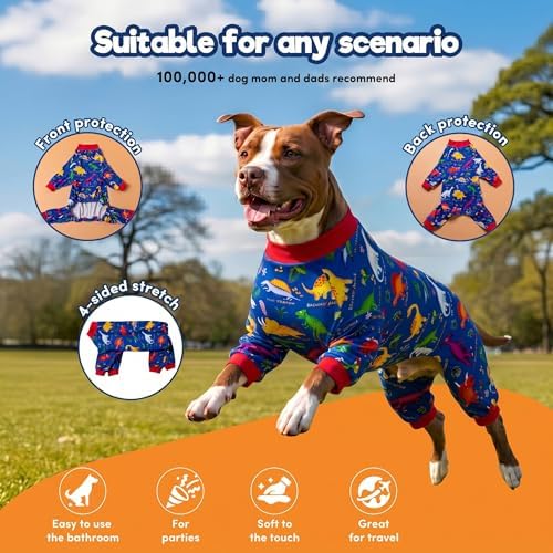 LovinPet Pitbull Large Dog Clothes, Wound Care/Post Surgery Dog Clothes, Lost World Dinosaurs Print, UV Protection, Pet Anxiety Relief, Large Dog Onesies, Pet PJ's /2XL — view 2