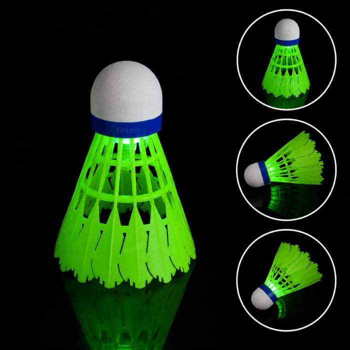 LED Badminton Shuttlecock(Pack of 4), Bright Green Glow Shuttlecock for Night Play, Durable Nylon Birdie with On/Off LED Light, Stable Flight for Indoor & Outdoor Badminton Practice & Training-image-44
