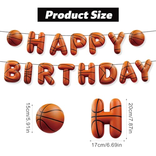 Image of Sport Birthday Banner, 3D Sport Theme Happy Birthday Banner (Basketball) | Decoration Funny Ball Themed Party Supplies Suitable for Kids Teenagers Adults