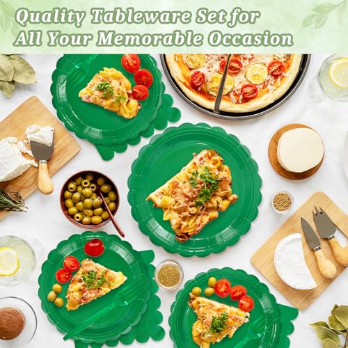 Image of Mulbozy 100 Pcs Green Plastic Plates,Green Disposable Plates Set for Party