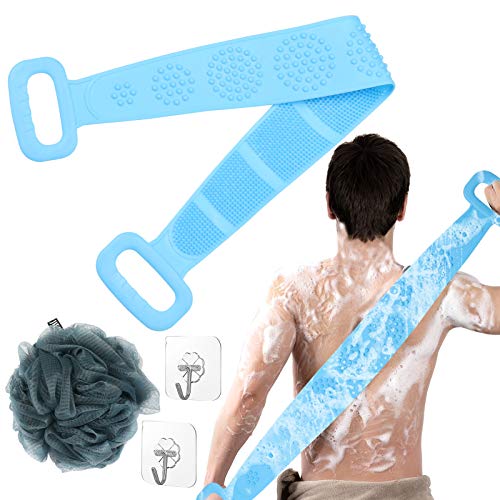 Silicone Back Scrubber for Shower, ActFaith Upgraded Bath sponge/Handle Brush/Exfoliating Texture Scrubbing Pad/Eco Friendly Back Massage/Skin Body Strong Cleaning/Foams Easily Bath loofah