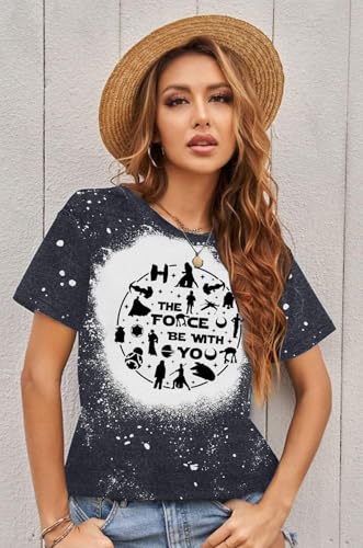 Image of FRYAID Women May The Power Be with You Graphic T Shirt Short Sleeve Casual Tops Summer Fun Vacation Shirt Soft Casual Fit