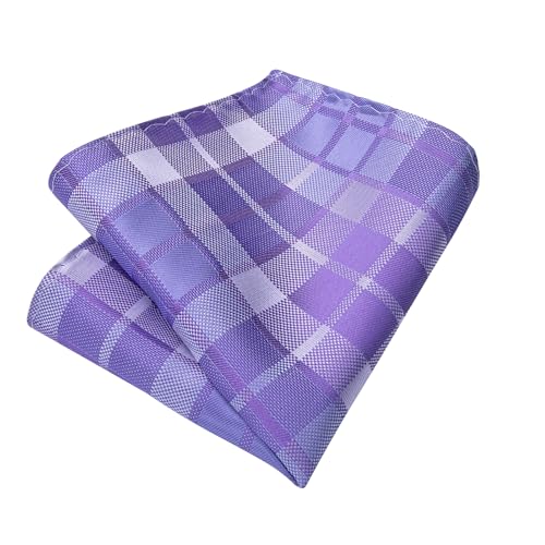 Image of DiBanGu Plaid Ties for Men Silk Checkered Necktie and Pocket Square Cufflinks Tie Clip Set with Gift Box for Wedding Business