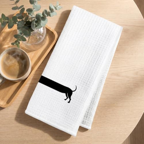 Image of 2 Pcs Dachshund Kitchen Towels 24x14 Inch, Dachshund Gifts Reusable Dish Towels for Kitchen Bathroom Decor, Waffle Weave Absorbent Hand Cloth Tea Towel, Funny Weiner Dog Gifts for Women Friend
