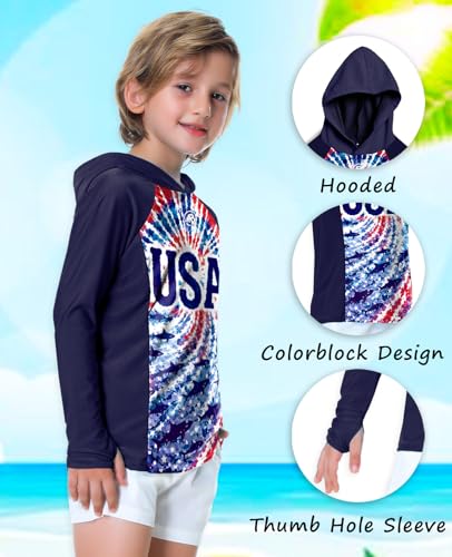 Image of AOBUTE Unisex Kids Long Sleeve Hoodie Rash Guard Boys UPF 50+ Swim Top with Thumb Hole 3-12 Years