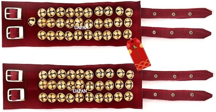 UAPAN Brass Ghungroo Ankle Bells Velvet 4 line 40+41 Pad for Classical Kathak Dance with Adjustable Strap (Maroon Velvet,81 Bells)