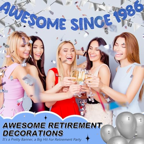 Image of Fulmoon Pre-strung Awesome Since 1986 Banner Glitter Happy 40th Birthday Banner Funny 40th Birthday Decorations 1986 Party Decorations for Men Women Anniversary(Navy Blue)