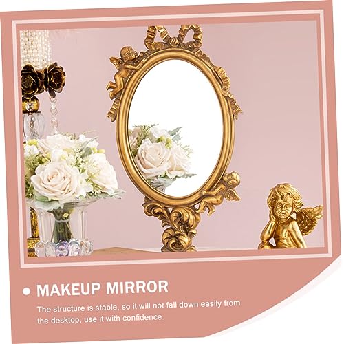 Espejo de maquillaje vintage Ipetboom 1pc elegante dorado miniatura 2