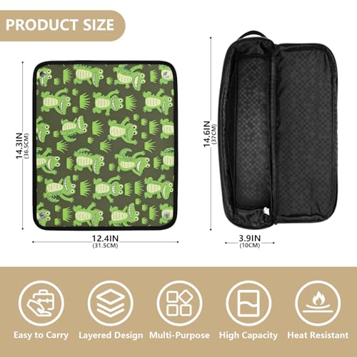 Bolso de viaje para herramienta de cabello con tapete resistente al calor desmontable para planchas grandes, estuche de viaje para planchas, rizadores, diseño divertido de cocodrilos en verde para mujeres miniatura 4