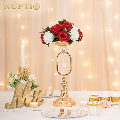 Image of NUPTIO Flower Balls Centerpieces for Wedding Tables, Red & White Roses