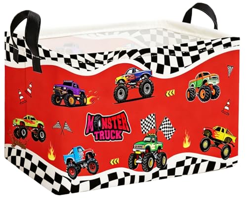 Image of Essme Rectangular Kids Basket,Car Storage Bins Organizer with Handles for Boys Room Decor, Gift Basket,Shelf Basket.(Red Car)