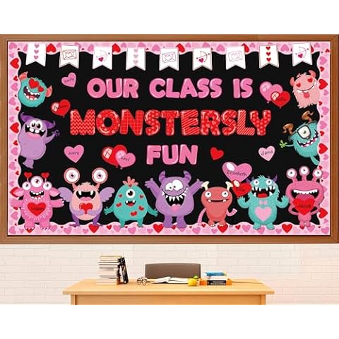gisgfim Valentine's Day Monster Bulletin Board Set Decorations Valentines Classroom Decor Love Heart Monster Cutouts for School Home Chalkboard Wall Door Party Supply (Our Class is Monstersly Fun) Cover
