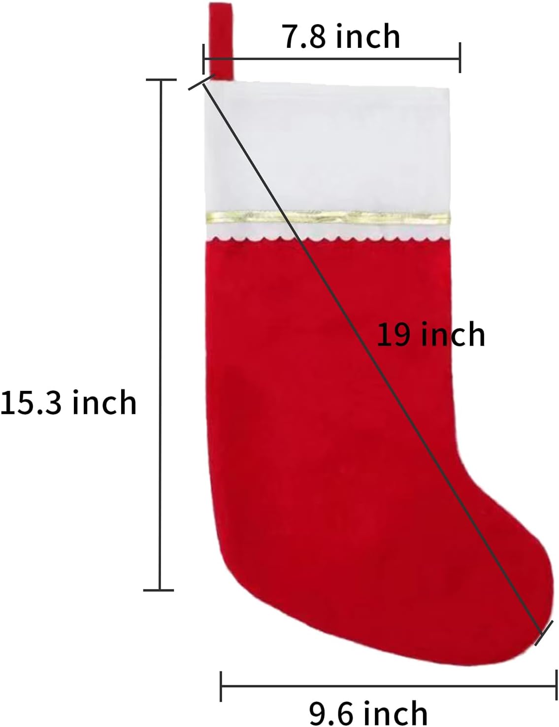 12 Pack White and Red Felt Christmas Stockings with 6 Pcs 6 Colors Glitter Pens, 19 Inches Red Cuff with Gold Trim White Christmas Stockings for Family Xmas Holiday Decorations