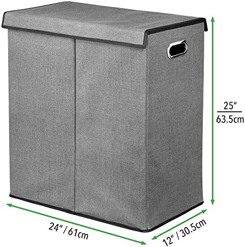 mDesign Double Laundry Bin  Foldable Laundry Basket for Bathroom or Bedroom  Also Suitable as Kids' Laundry Bin  Grey/Black