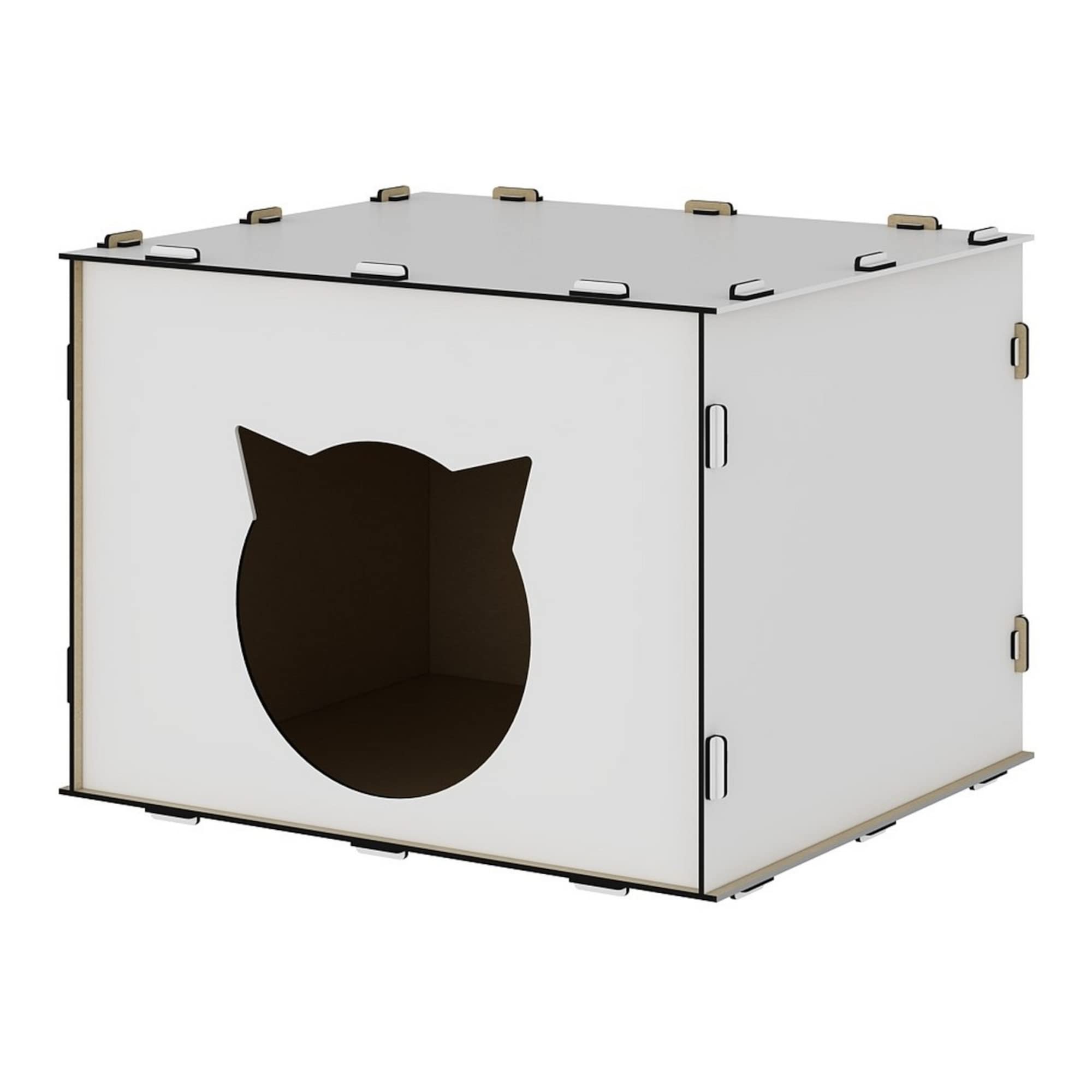 [en.casa] Casetta per Gatti (AxLxP) 30 x 40 x 35 cm Cuccia a Forma di Cubo Struttura in MDF Rifugio - Bianco