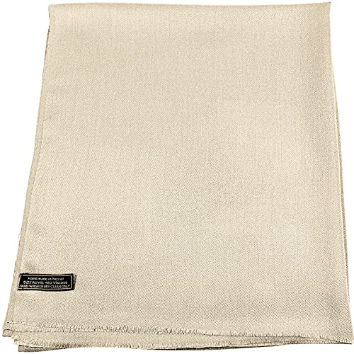 CJ Apparel Nude Champagne Solid Color Fringe Design Nepalese Shawl Seconds Scarf Wrap Stole Throw Head Wrap Pashmina Hand Made in Nepal New