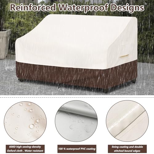 Image of Bitubi Waterproof Patio Sofa Cover, Heavy Duty 3-Seater Outdoor Couch Cover Size Up to 85W x 38D x 35H Inches, Lawn Patio Furniture Covers with Air Vent (Brown)