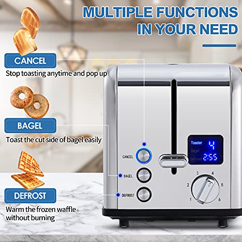 Image of CUSIMAX 2 Slice Stainless Steel Toaster with Digital LED Display, Silver