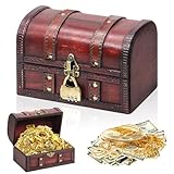 Forbabe Schatztruhe aus Holz Vintage, Schatztruhe Kindergeburtstag Truhe mit Schloss Schatzkiste Kindergeburtstag, Holztruhe mit Deckel Zahlenschloss, Holzkiste mit Deckel(20x13x12,Ohne Griff)