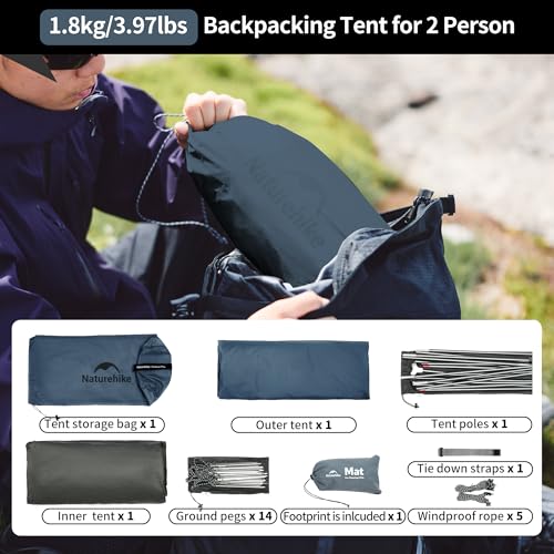 Image of Naturehike Cloud-Up 2 Person Tent Lightweight Backpacking Tent with Footprint - Free Standing Ultralight Camping Hiking Backpack Tents Two Person Tent