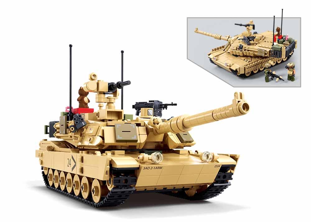 Sluban M1A2 Abrams MBT TUSK2S, Jeu de Construction Militaire, 988 Pièces, Échelle 1/35, 2 en 1, pour Enfants de 6 à 12 Ans